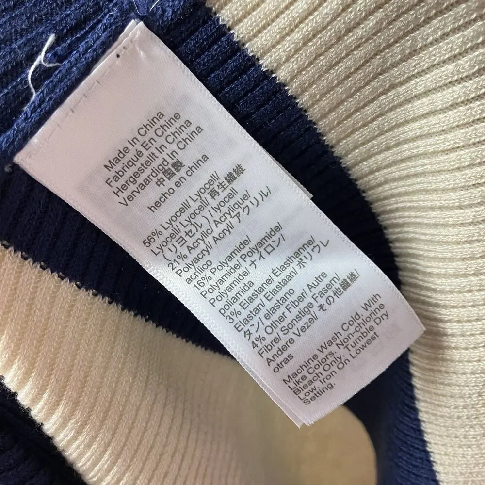 J Crew Navy‎ Cream Striped Ribbed Crewneck Nautical Coastal Sweater